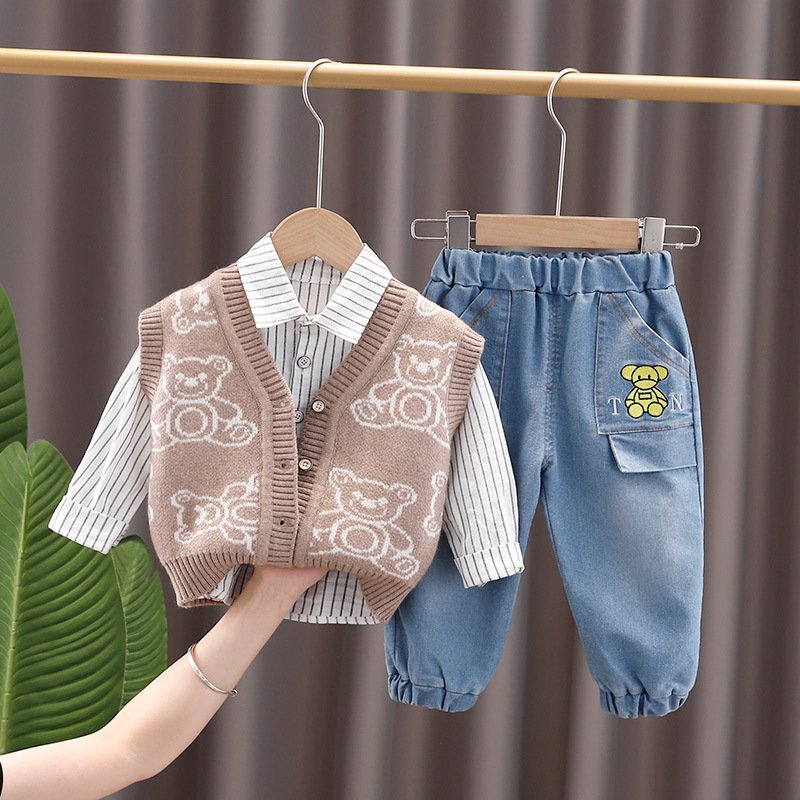 Casual Toddler Boys Clothing Set kid knit cardigan and shirts and pants 3 pcs clothing set for kids