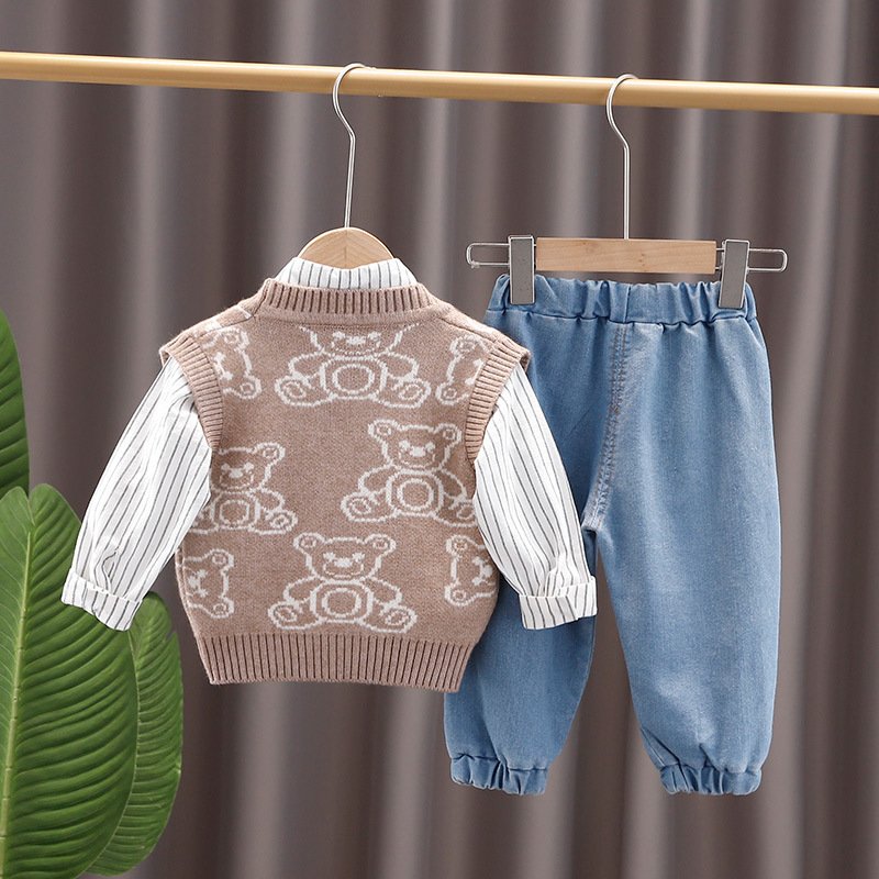 Casual Toddler Boys Clothing Set kid knit cardigan and shirts and pants 3 pcs clothing set for kids