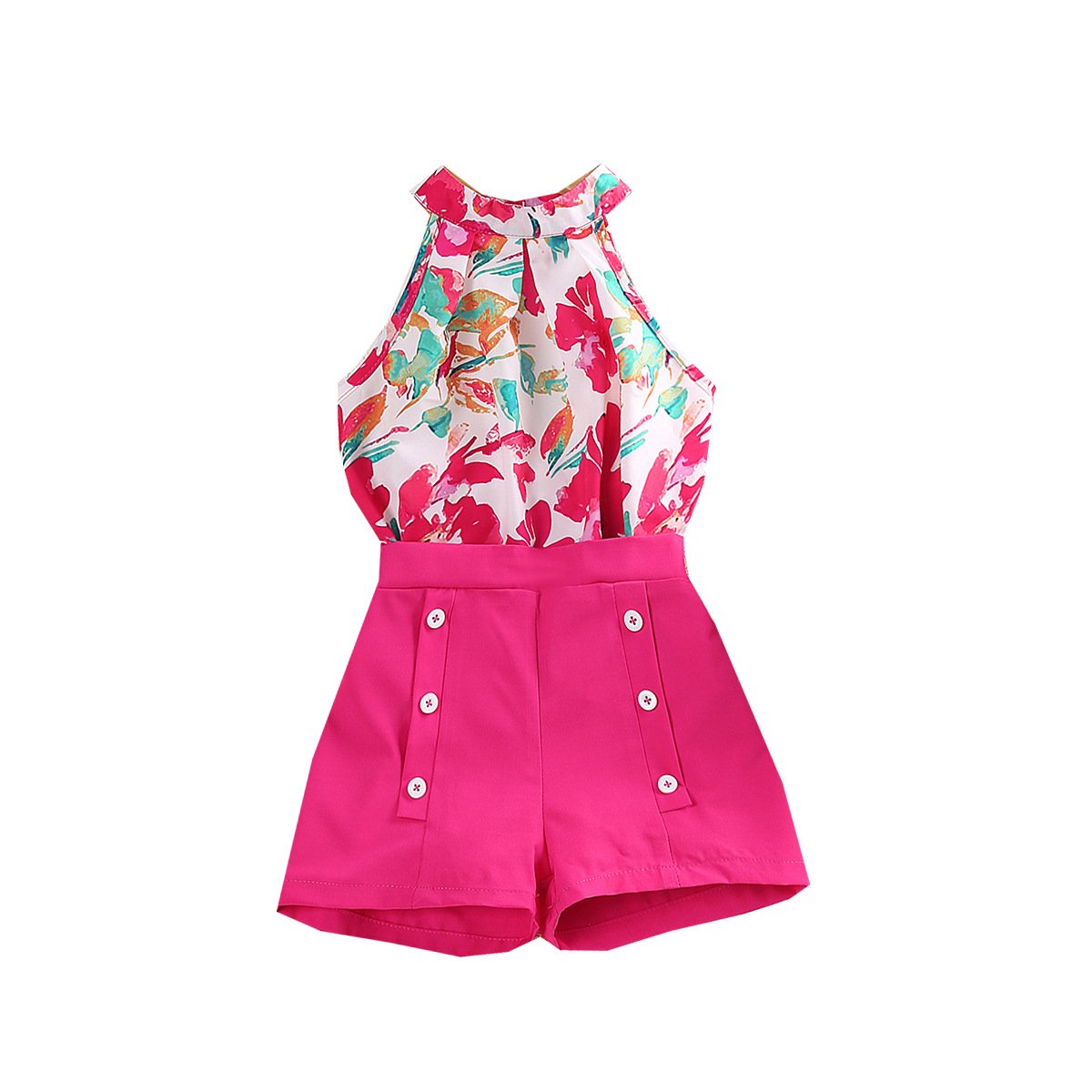 2024 New Children's Printed Hanging Neck Top+Shorts Set Wholesale