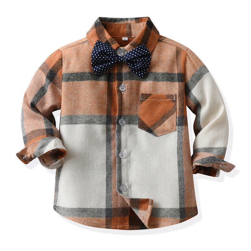 Autumn Plaid Long sleeved Top Bow Knot Gentleman Strap Pants Boys' Set Children's Suit Dress 2024 Hot Sale Baby Clothing Sets
