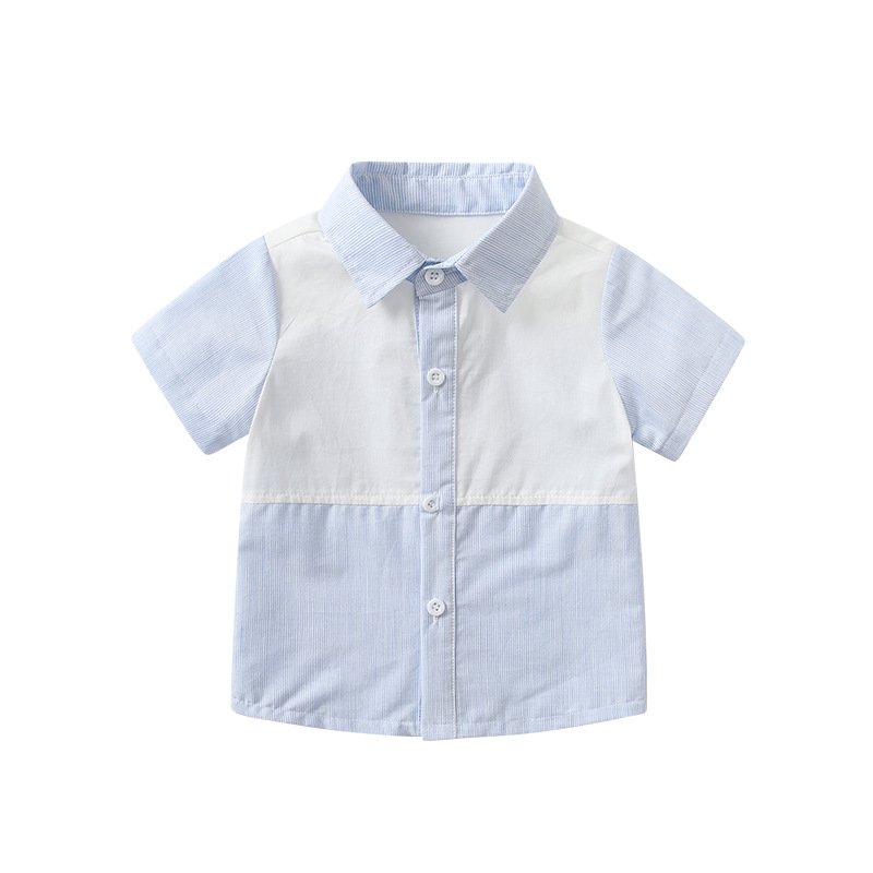 Custom Children's Blue-White Splice Striped Shorts Two-Piece Korean Style School Dress Kids Summer Boy Short-Sleeved Shirt Set