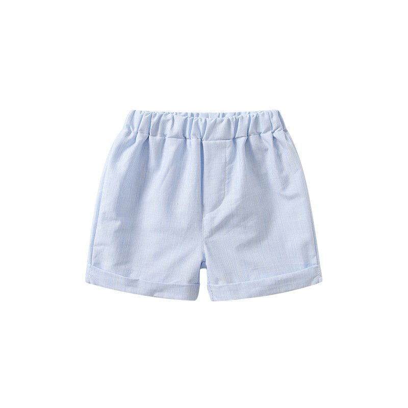 Custom Children's Blue-White Splice Striped Shorts Two-Piece Korean Style School Dress Kids Summer Boy Short-Sleeved Shirt Set