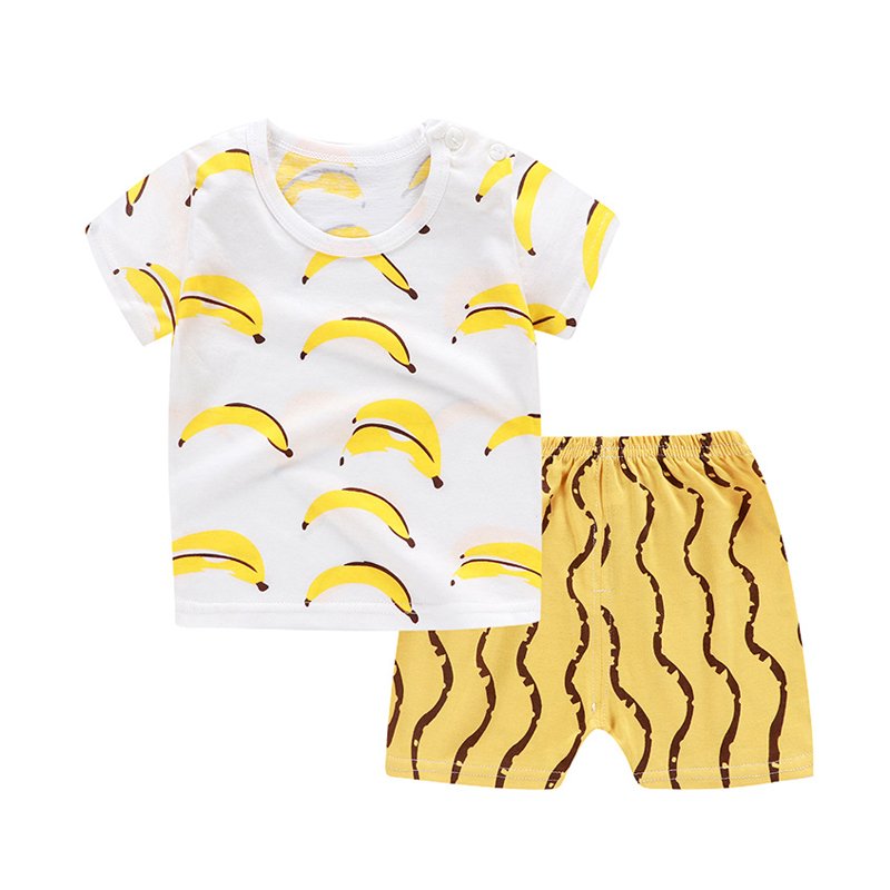 Cartoon Printed Toddler Baby Summer Short Sleeve T-shirts and Shorts Sets 2pcs Kids Beach Clothing Sets