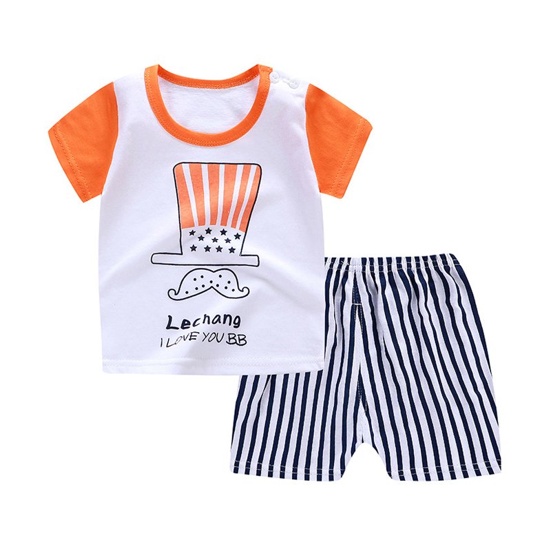 Cartoon Printed Toddler Baby Summer Short Sleeve T-shirts and Shorts Sets 2pcs Kids Beach Clothing Sets
