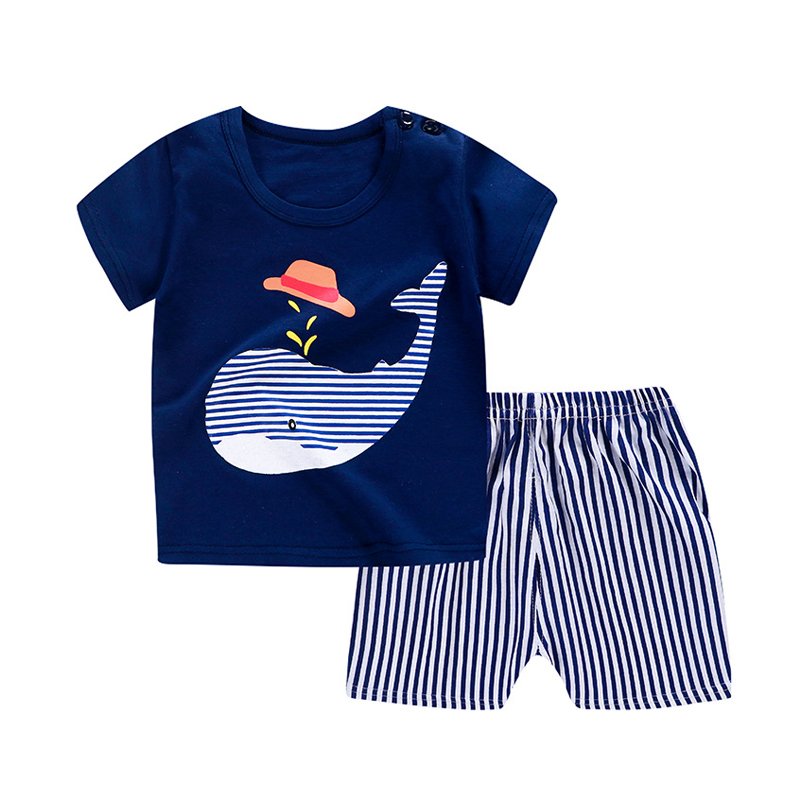 Cartoon Printed Toddler Baby Summer Short Sleeve T-shirts and Shorts Sets 2pcs Kids Beach Clothing Sets