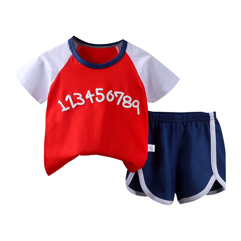 Boy's Summer Casual Clothing Set 100% Cotton Solid Fabric High Quality Kids Wear Newborns 9-Year-Olds Printed Logo Going Suit