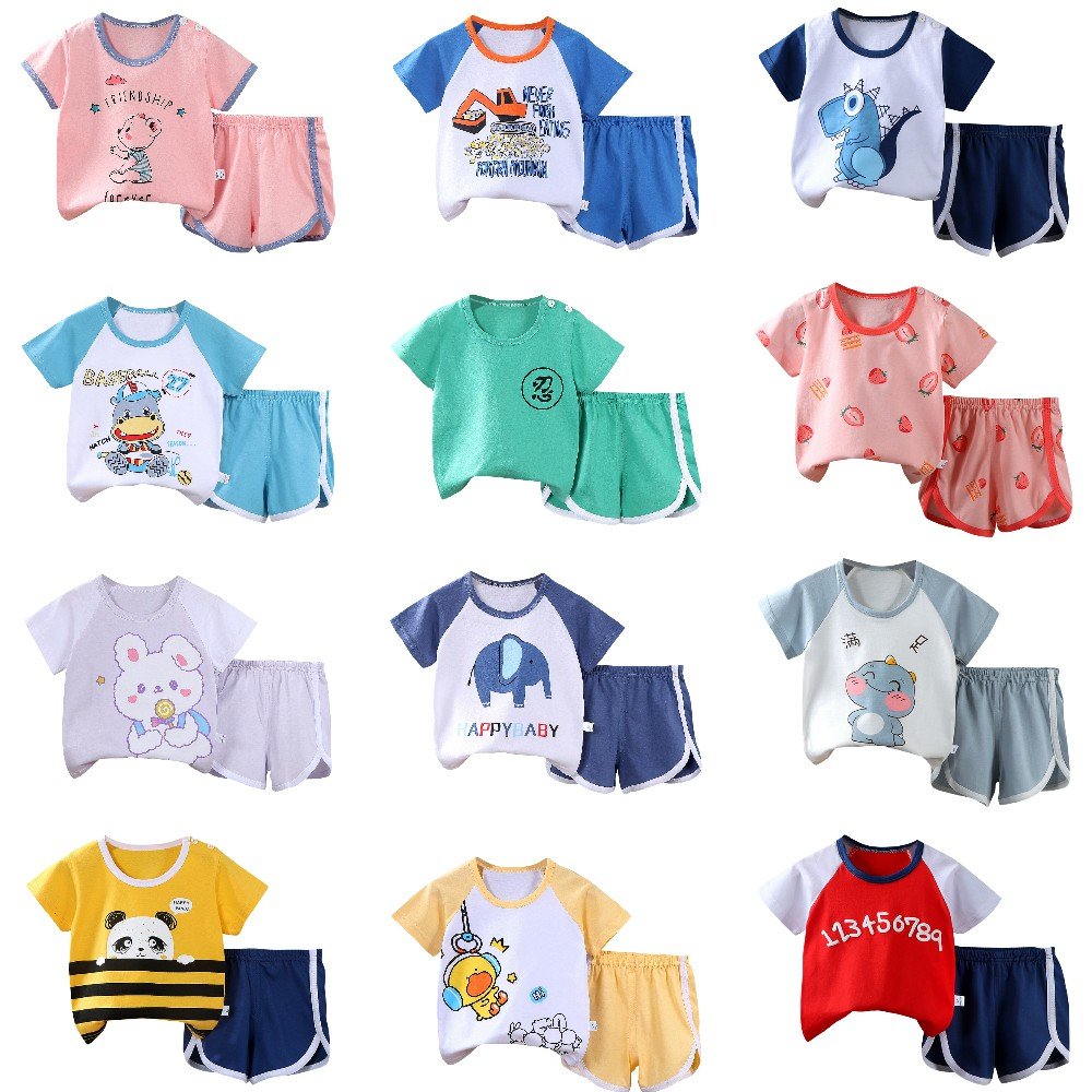 Boy's Summer Casual Clothing Set 100% Cotton Solid Fabric High Quality Kids Wear Newborns 9-Year-Olds Printed Logo Going Suit
