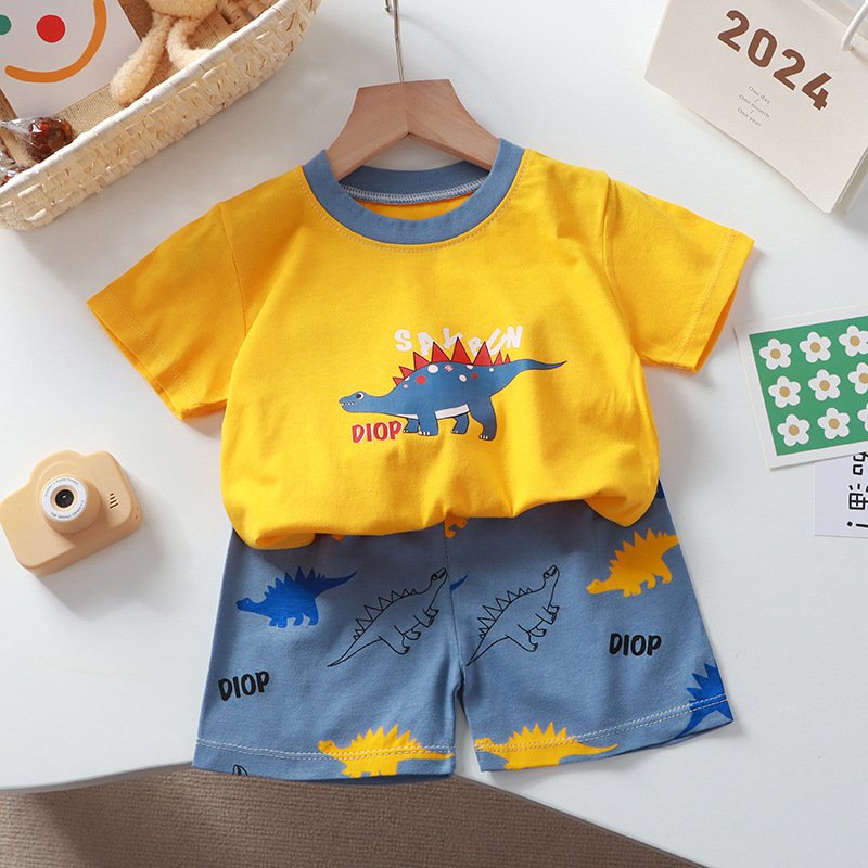 Custom China Factory Toddler Kids Wear Summer Short Pajamas 100% Cotton Girl Shorts Boys T Shirts Children's Clothing Set