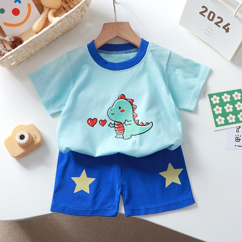 Custom China Factory Toddler Kids Wear Summer Short Pajamas 100% Cotton Girl Shorts Boys T Shirts Children's Clothing Set