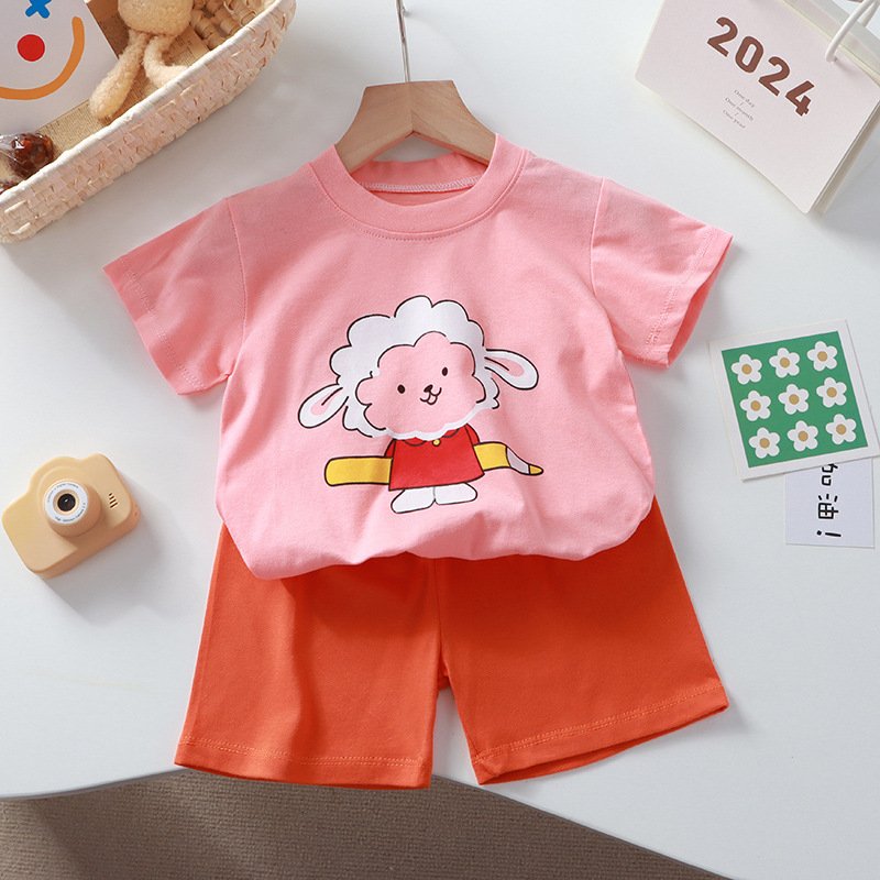 Custom China Factory Toddler Kids Wear Summer Short Pajamas 100% Cotton Girl Shorts Boys T Shirts Children's Clothing Set