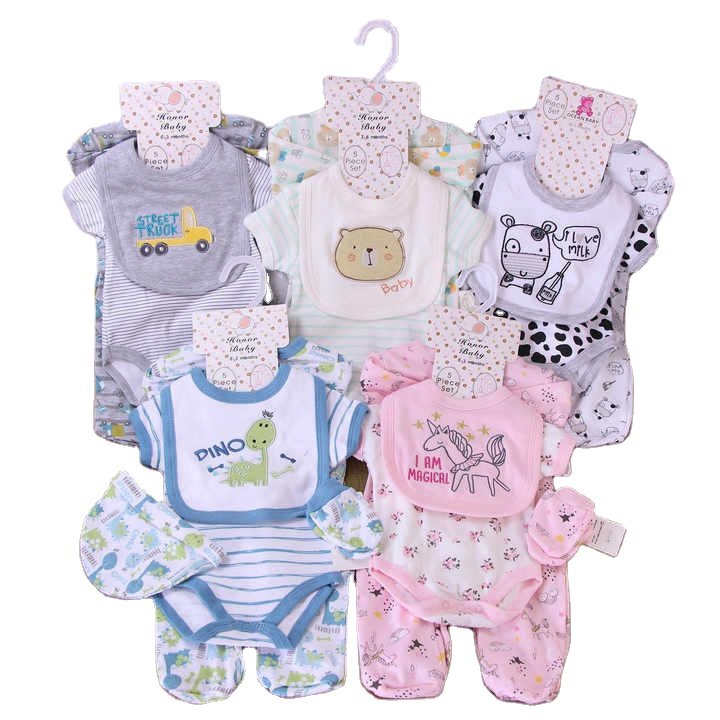 Wholesale.Newborn Babies Cloth Infant RomperJumpsuit NewBorn 100 % Cotton 5 Pcs Set Gift Clothes Set