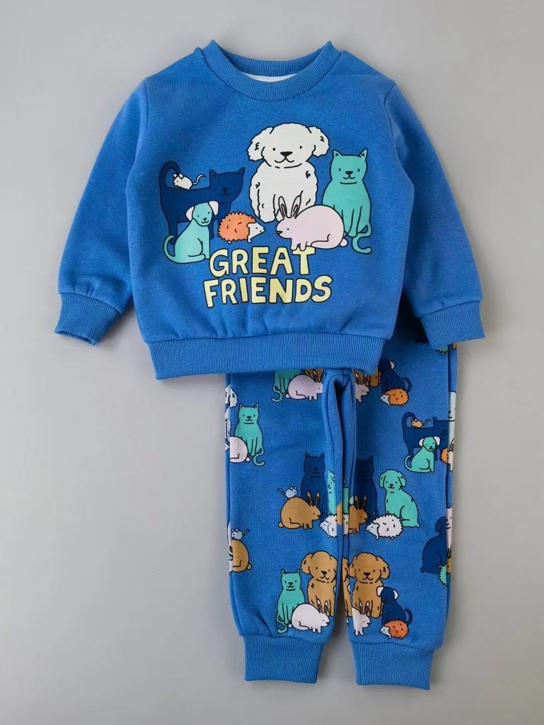 Brand new wholesale Apparel stock kids fleece tracksuit for boys fleece jogger set
