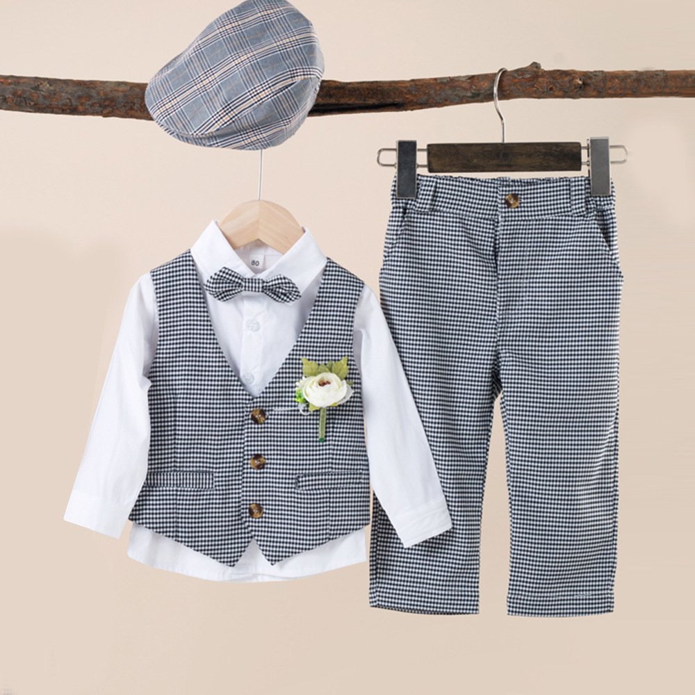 Boutique Children Clothes 1 to 6 Years Birthday Party Suit with Flower Toddler Boys Sets 2pcs Boys Clothing Sets Ring Bearer