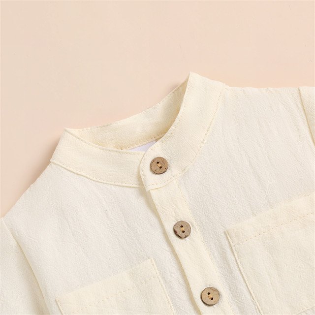 1 Pcs Custom Tag Linen Cotton Gentleman Outfit Summer Newborn Infant Toddler Clothes Top Shorts Button Baby Boys Clothing Set
