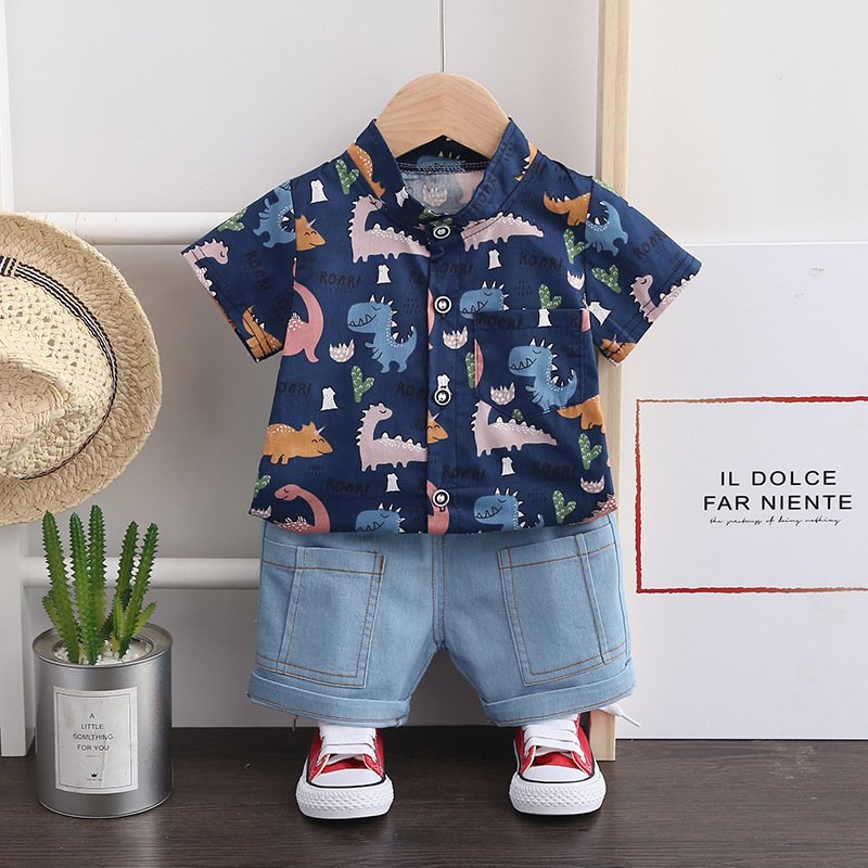 Kids Clothing Suit Wholesale Cotton Children Summer Denim Sets Short Sleeve Toddler Boy Shirts Jeans Child Outfit Clothes Sets