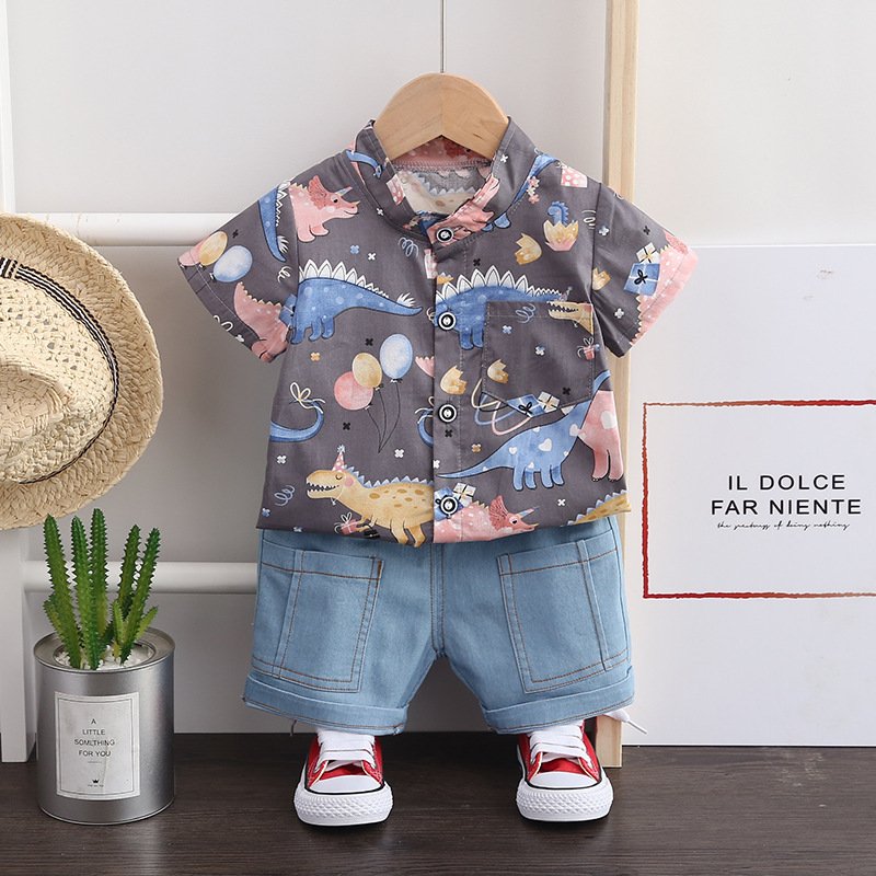 Kids Clothing Suit Wholesale Cotton Children Summer Denim Sets Short Sleeve Toddler Boy Shirts Jeans Child Outfit Clothes Sets
