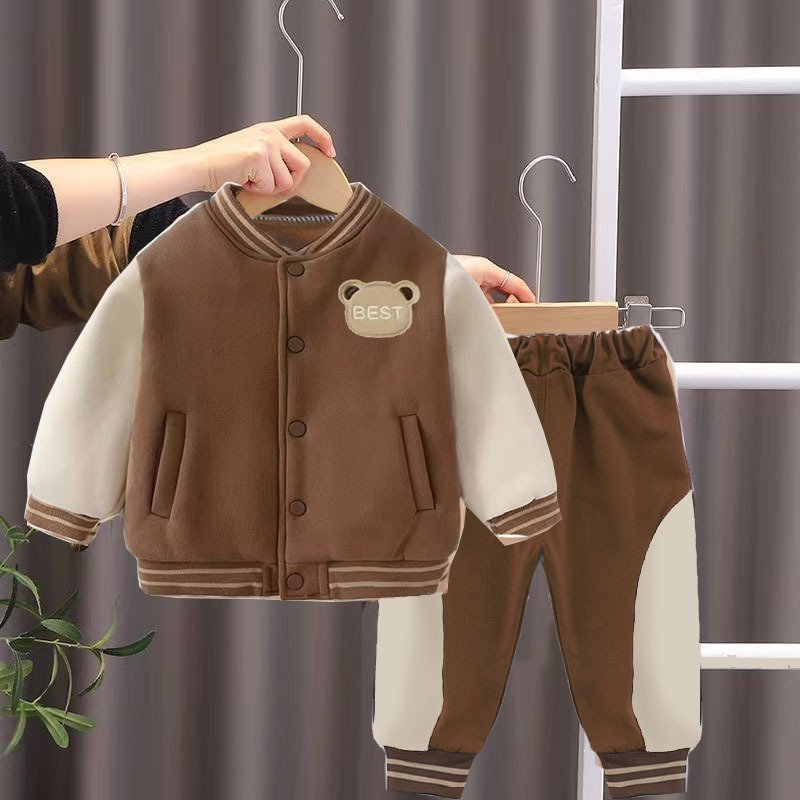 Factory Directly Autumn Boys Clothes Two Piece Sports Baseball Jacket Pants Set Boys Casual Clothes Set