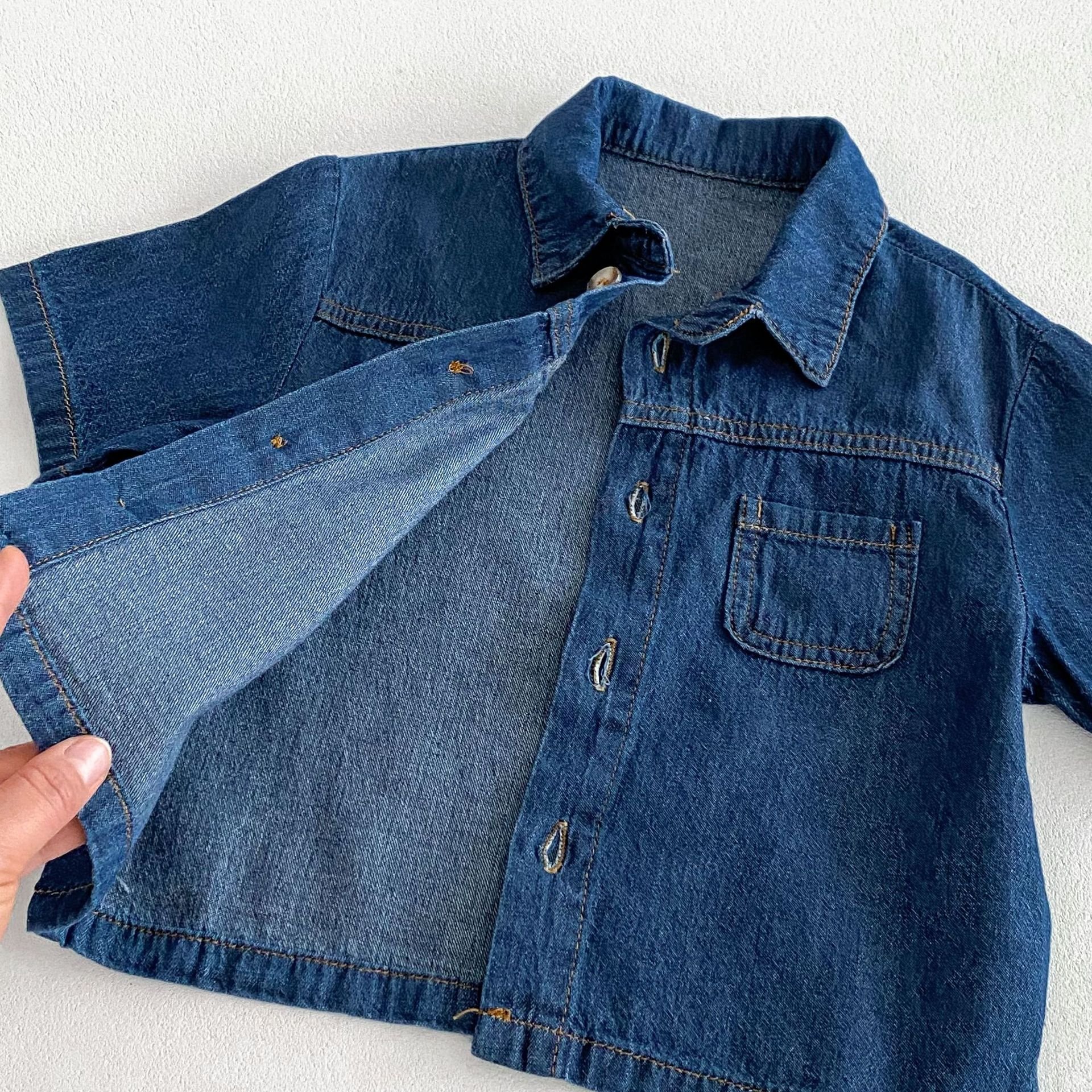 2024 Summer boys and girls casual short sleeve denim top lapel pants boy clothing sets two-piece