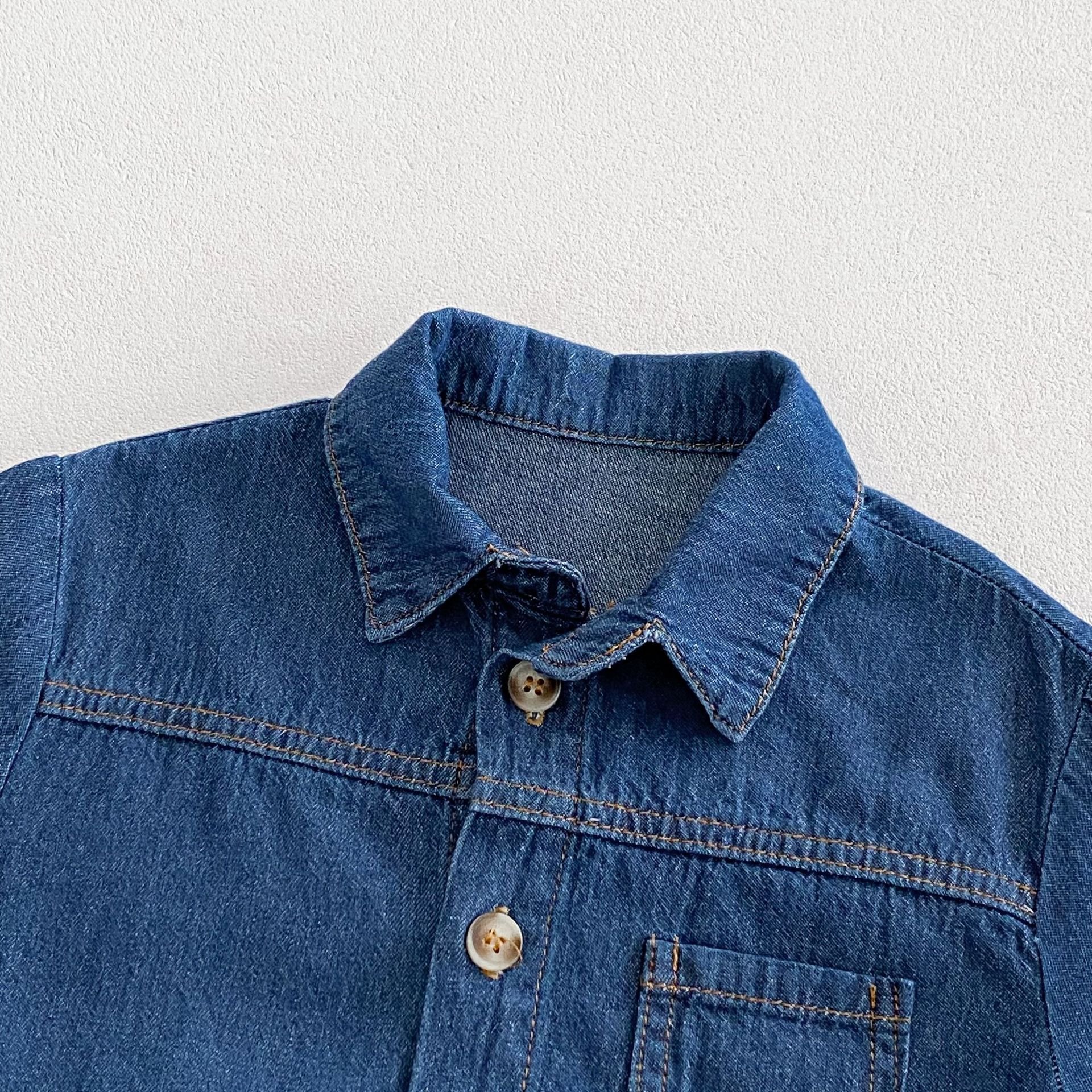 2024 Summer boys and girls casual short sleeve denim top lapel pants boy clothing sets two-piece