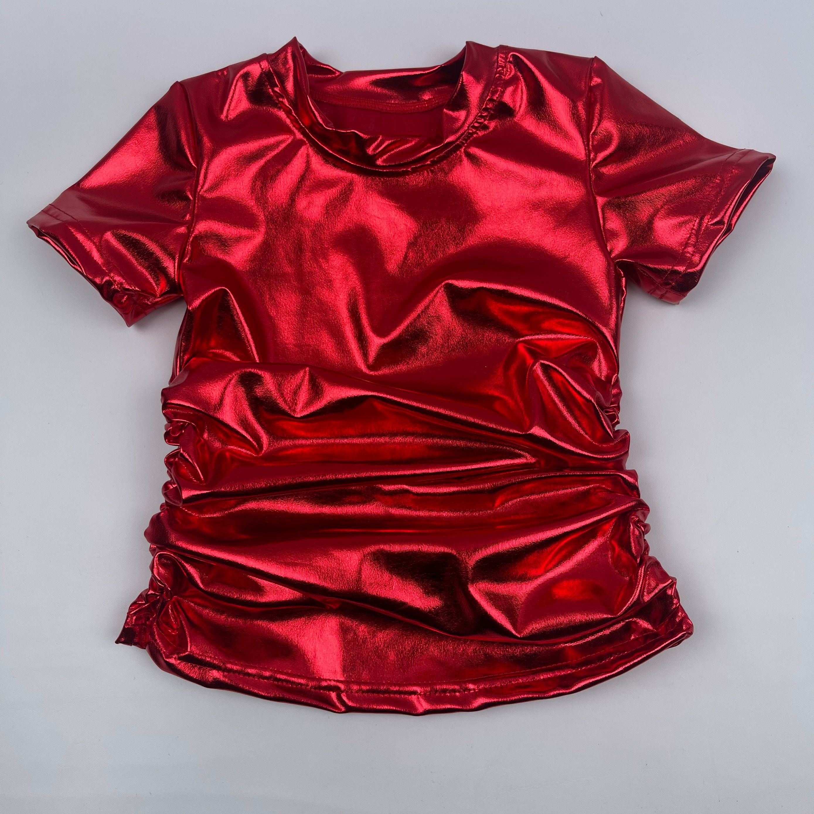 QL2022 Little girl stack pants set solid shiny candy color trousers sportswear short sleeve baby leather outfits Toddler clothes