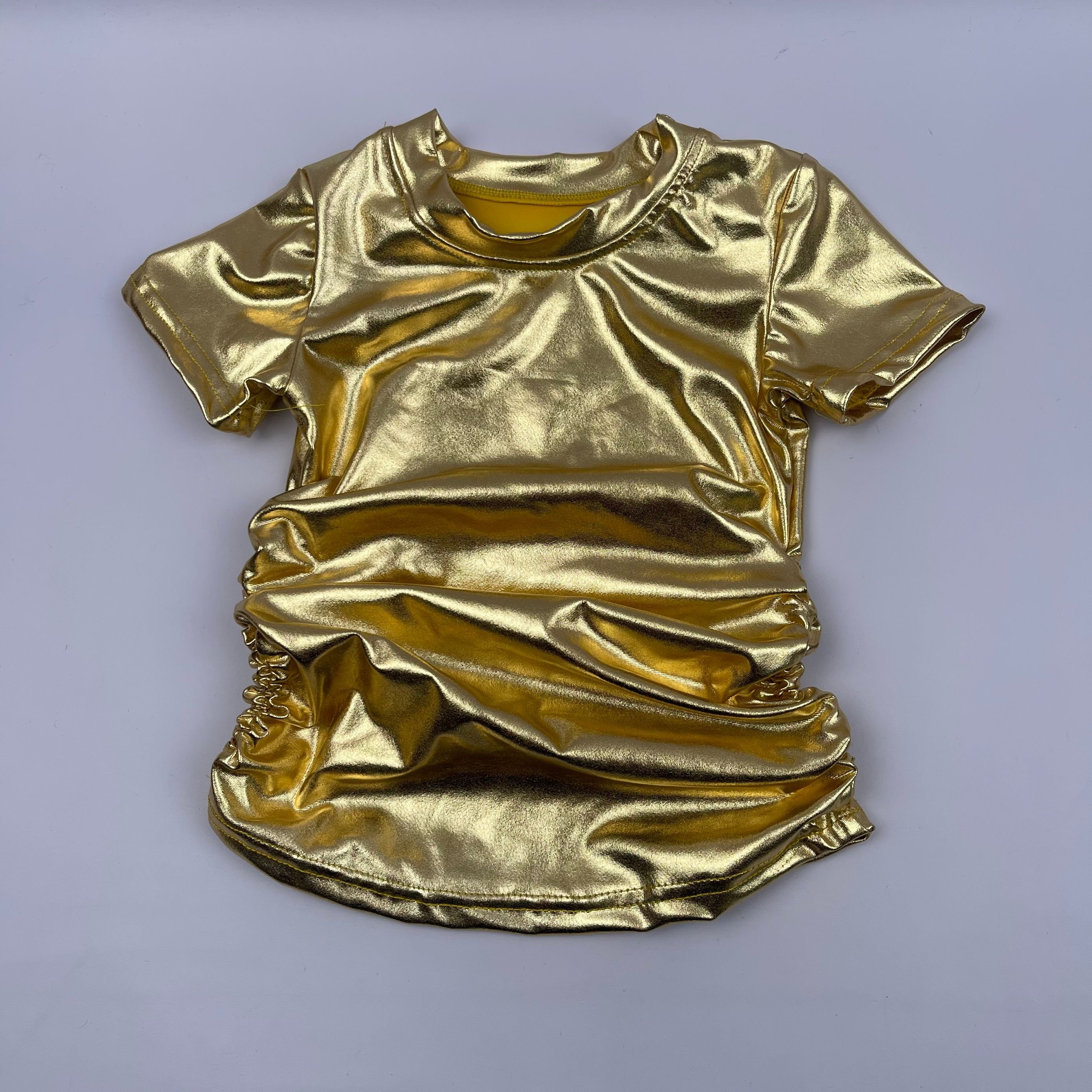 QL2022 Little girl stack pants set solid shiny candy color trousers sportswear short sleeve baby leather outfits Toddler clothes