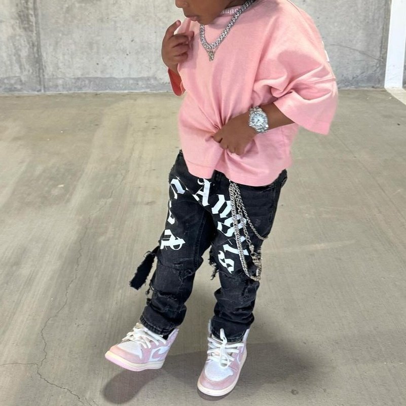 High Quality Street Style Children Clothing Stretch Pockets Denim Pants Patchwork Jean Kids Stacked Jeans