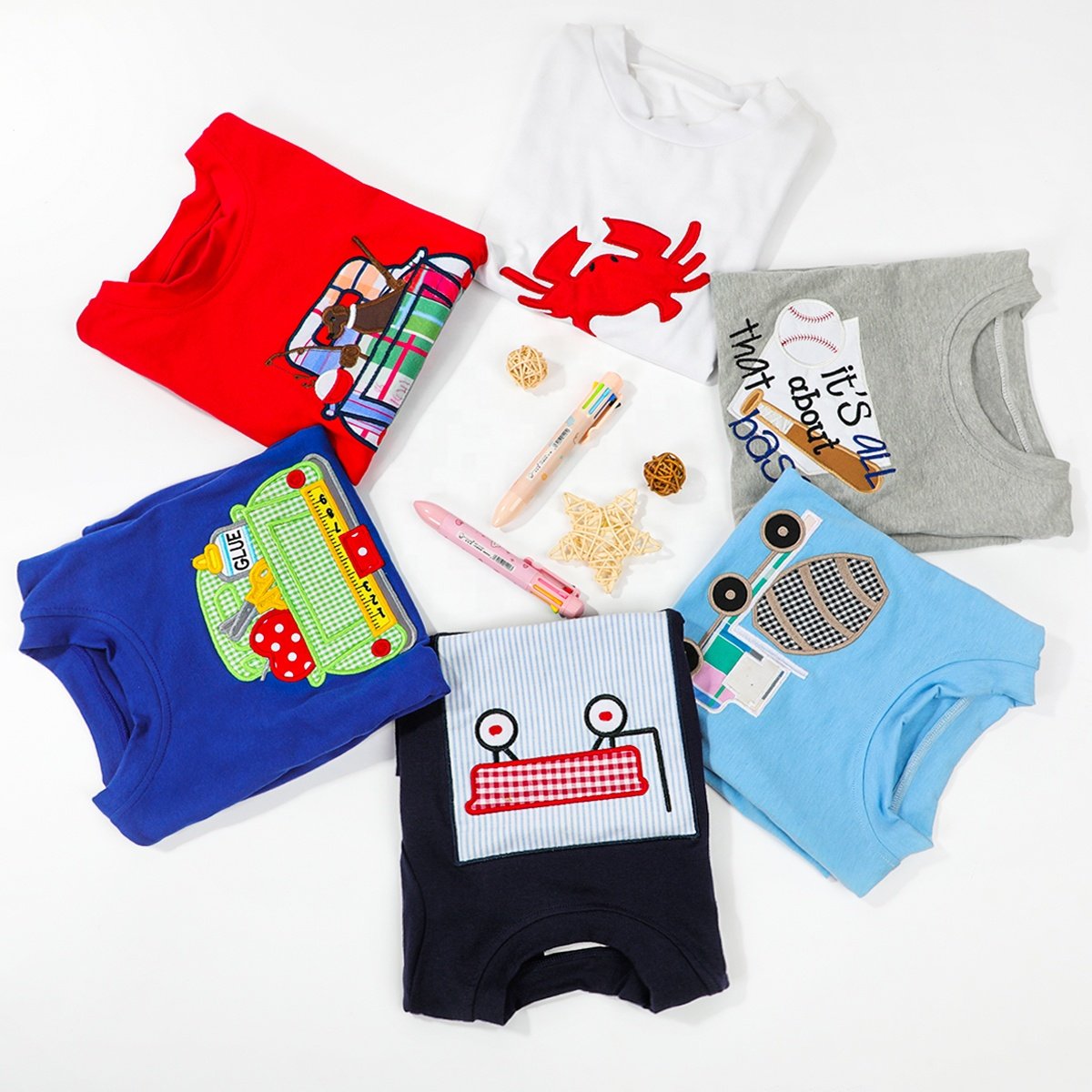 Wholesale Factory Boys Appliqued Clothing sets Toddler Boy Customized Casual Clothes Cute Baby Boy Cotton Boutique Outfits