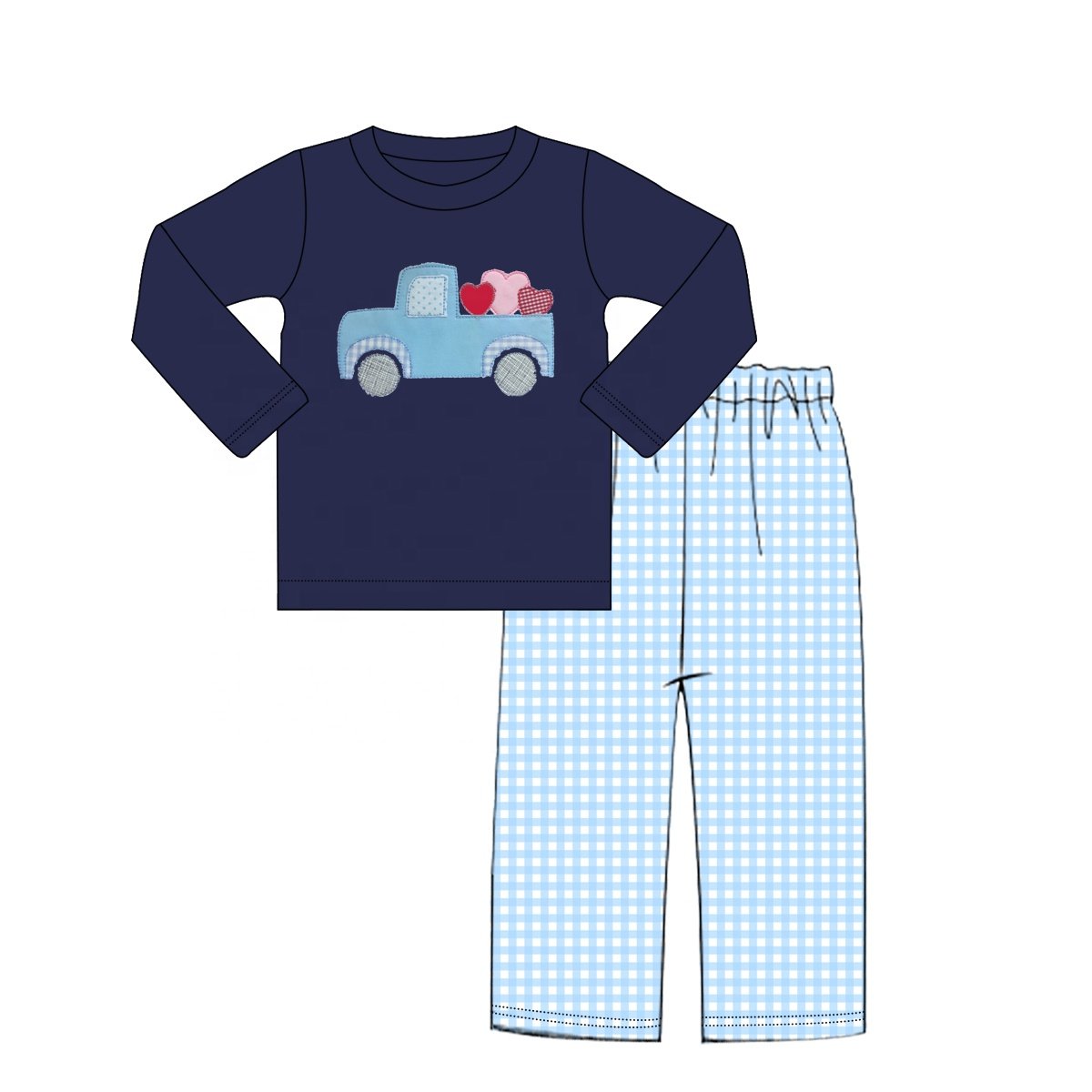 Custom kids clothing boy Valentine's Day applique family matching outfits toddler boy clothing sets