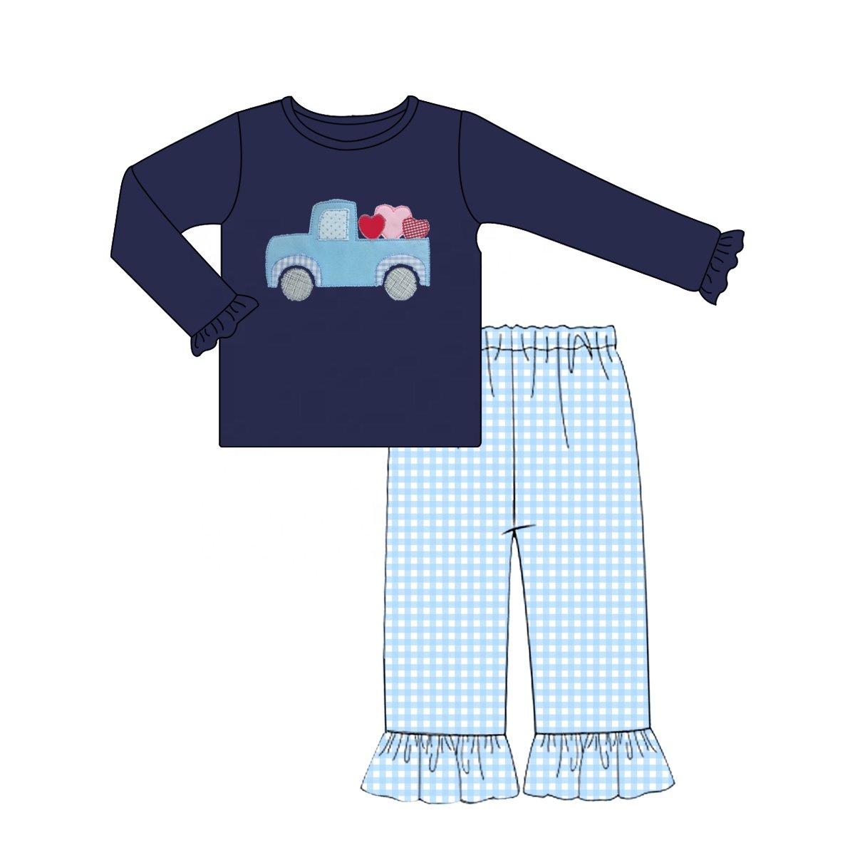 Custom kids clothing boy Valentine's Day applique family matching outfits toddler boy clothing sets