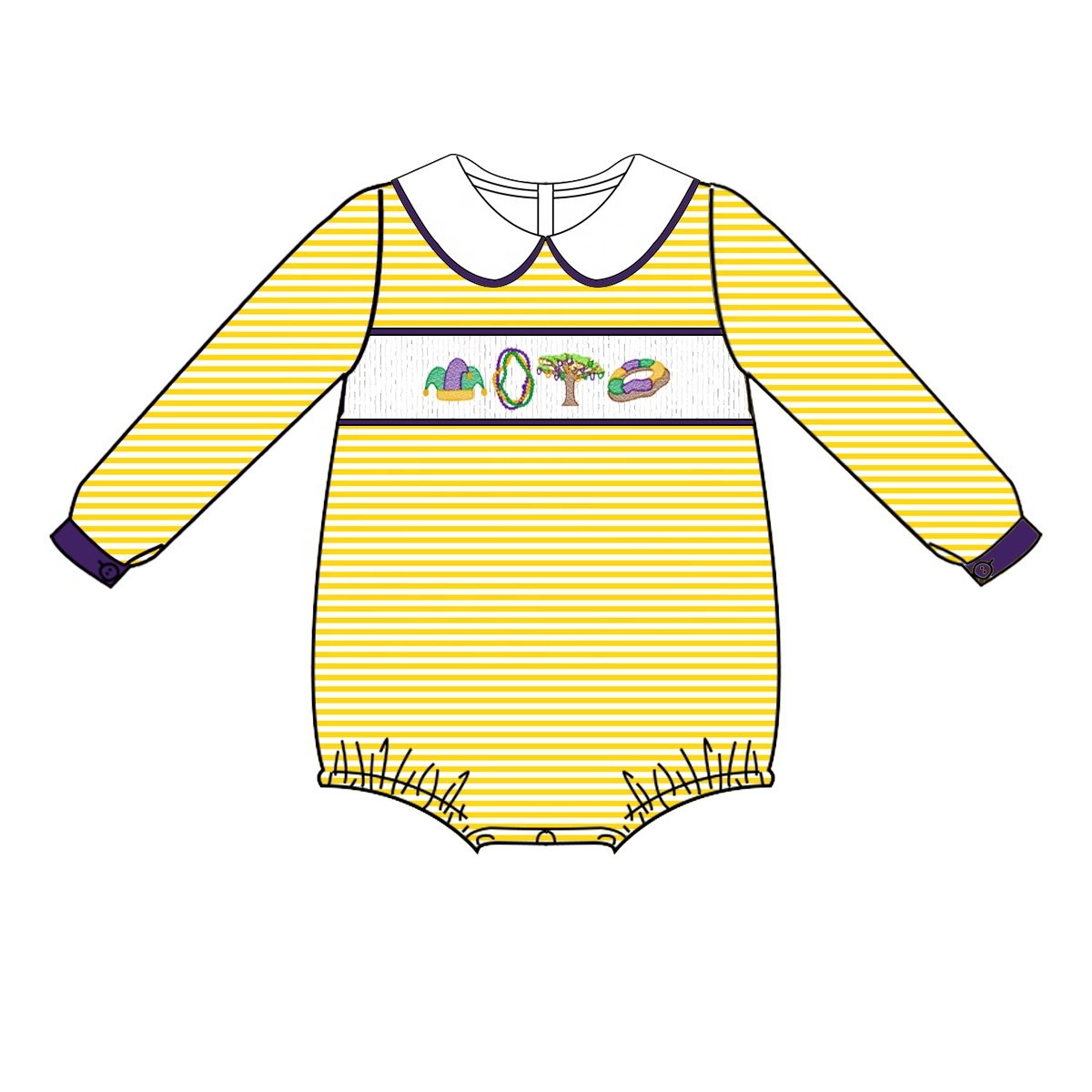 Puresun kids clothes mardi gras boy clothing smocked children clothing little boy clothing set with mardi gras hat embroidery