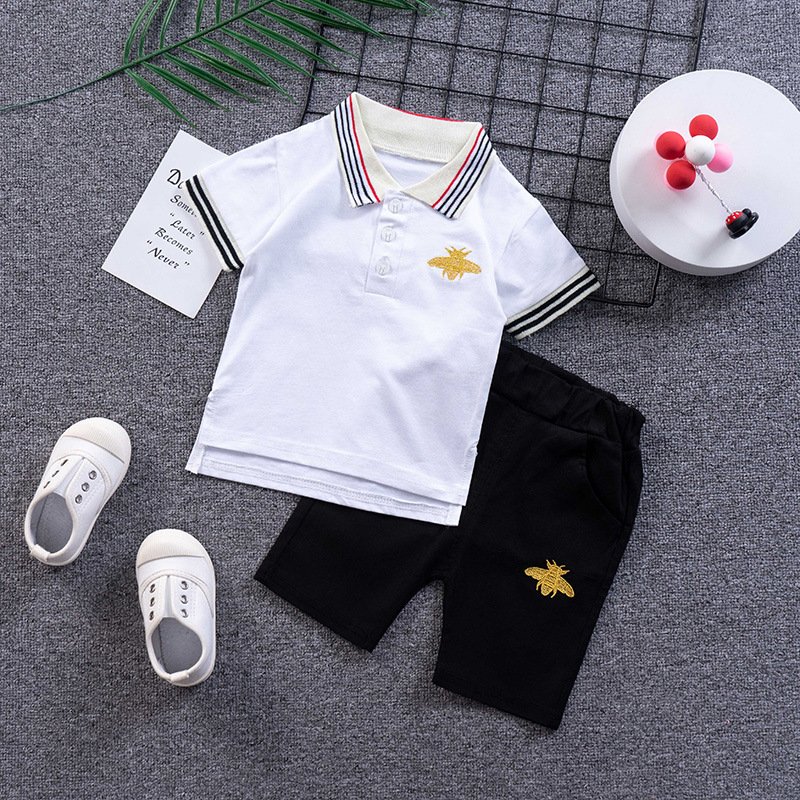 2022 Summer Outfit baby boy clothes Cotton short sleeves Polo embroidery logo shorts Kid boys clothing set