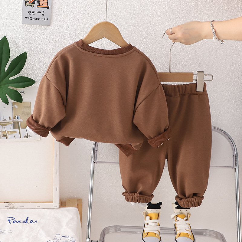 Cross border children's clothing autumn new item boys' three-dimensional teddy bear round neck long sleeved two-piece set