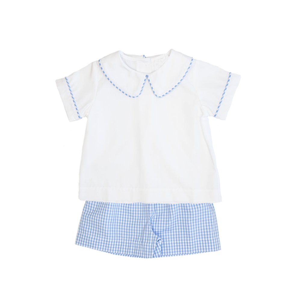 Summer collared kids boys clothing sets gingham cotton short sleeve tshirt and shorts outfits for toddler
