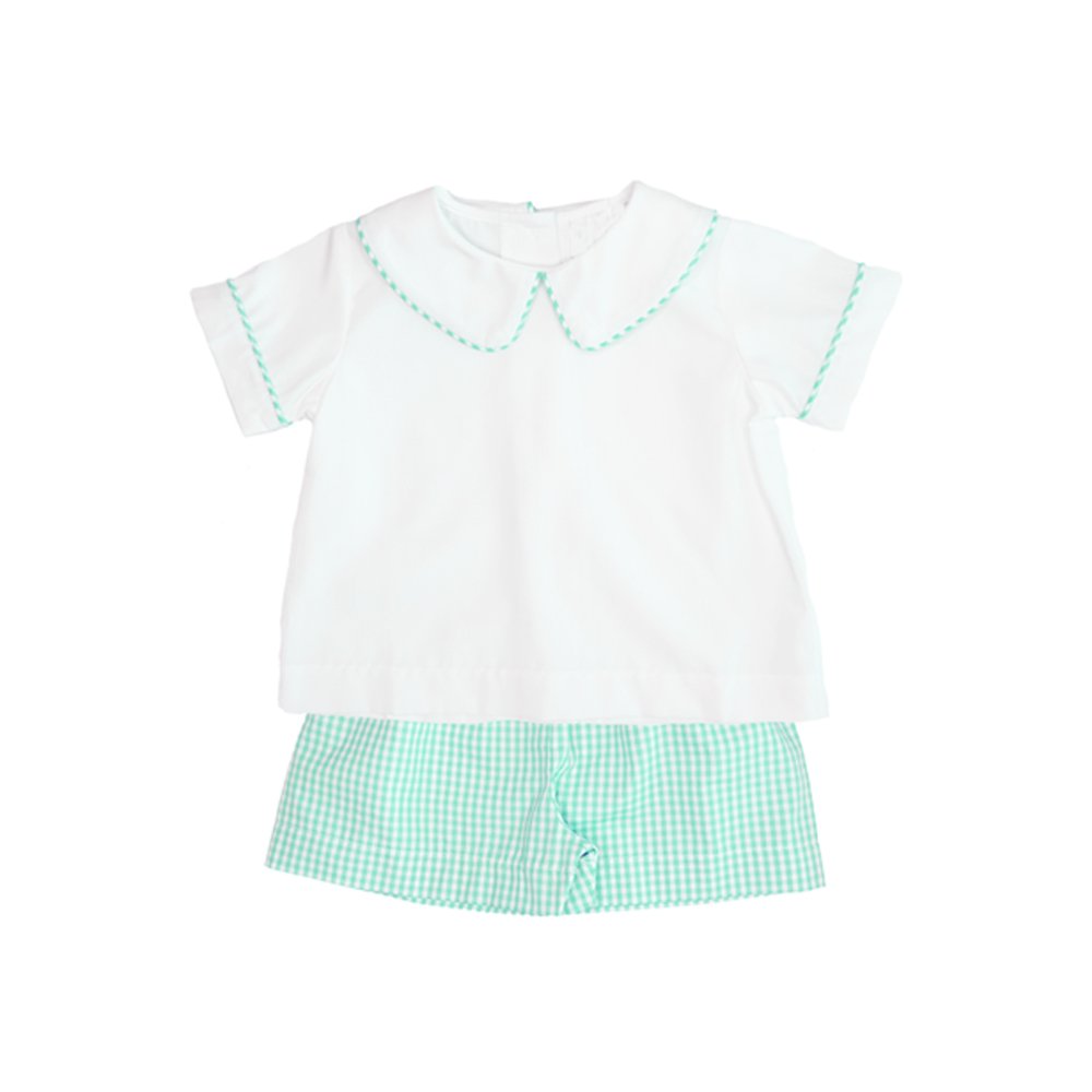 Summer collared kids boys clothing sets gingham cotton short sleeve tshirt and shorts outfits for toddler