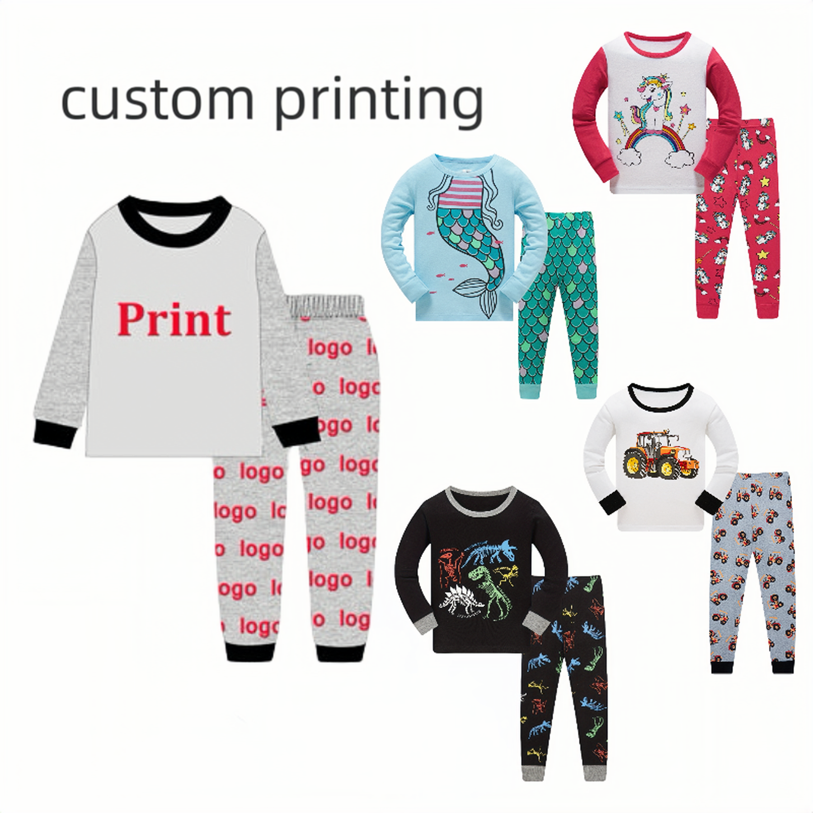 Custom printing pjs kids sleepwear boys and girls children's pajamas clothing sets custom child cotton kids pyjamas for children