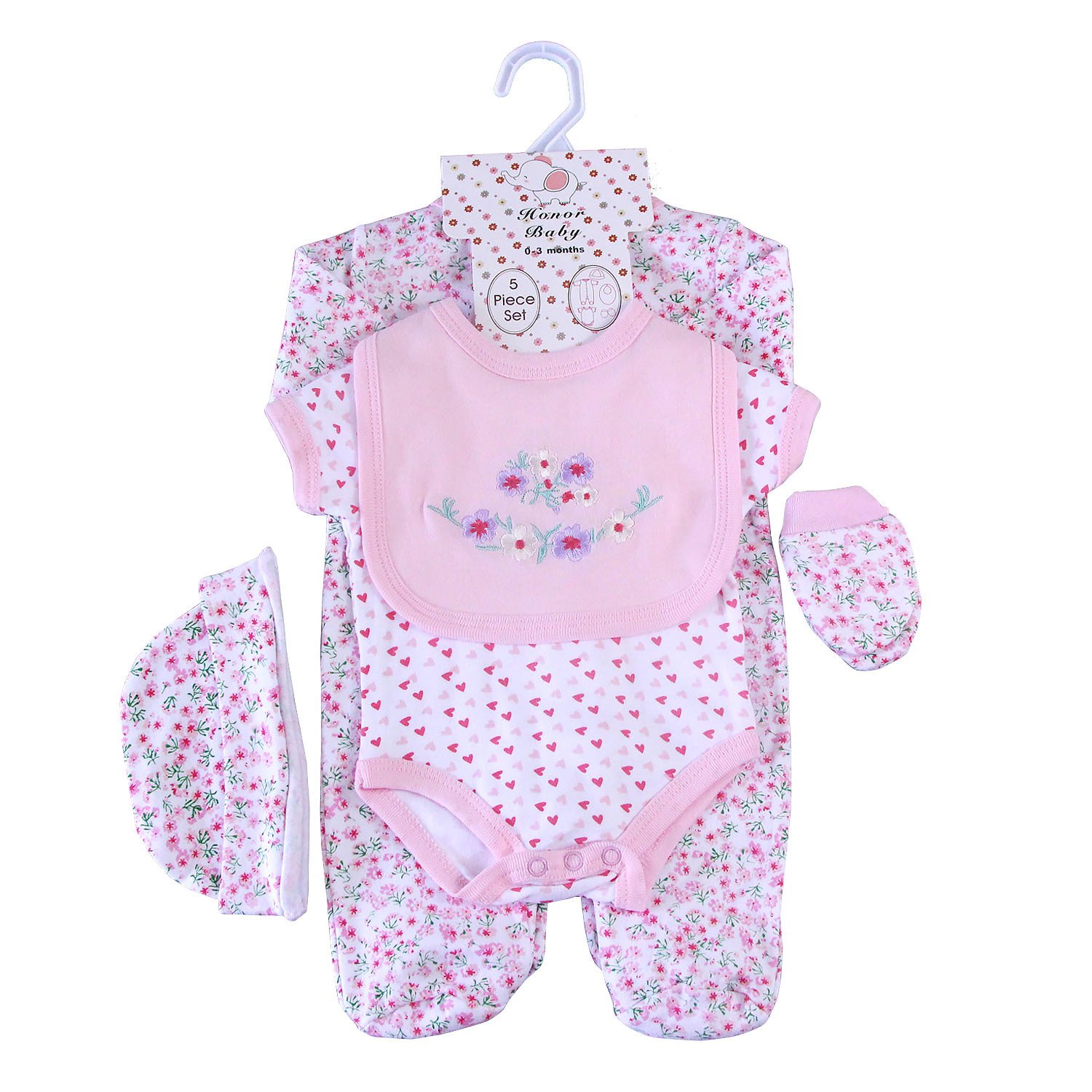 Hot Selling 100% Cotton Cartoon Printing Baby Boys 5 Piece Layette Set