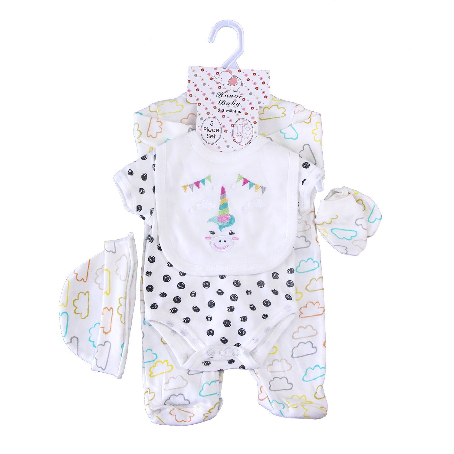Hot Selling 100% Cotton Cartoon Printing Baby Boys 5 Piece Layette Set