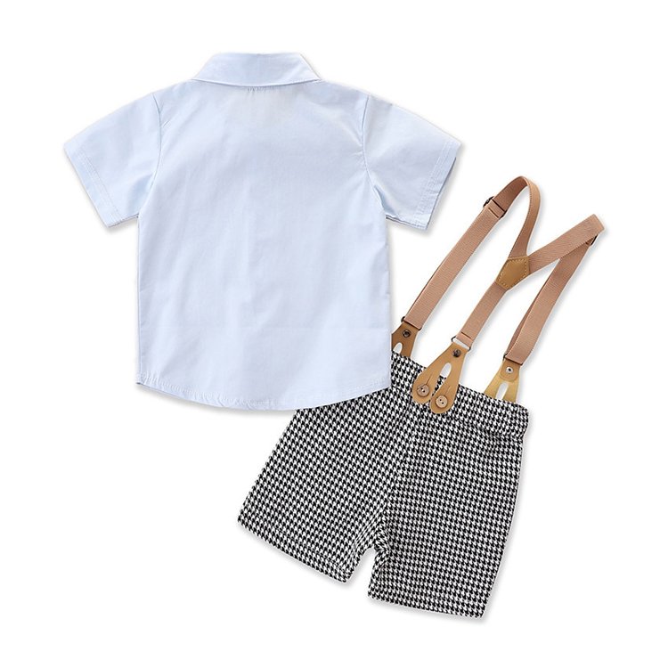 Hot Selling 3 Years Boutique Kids Boys Clothing Set Short Sleeve Shirt And Overalls Formal Outfits Children Clothes Set