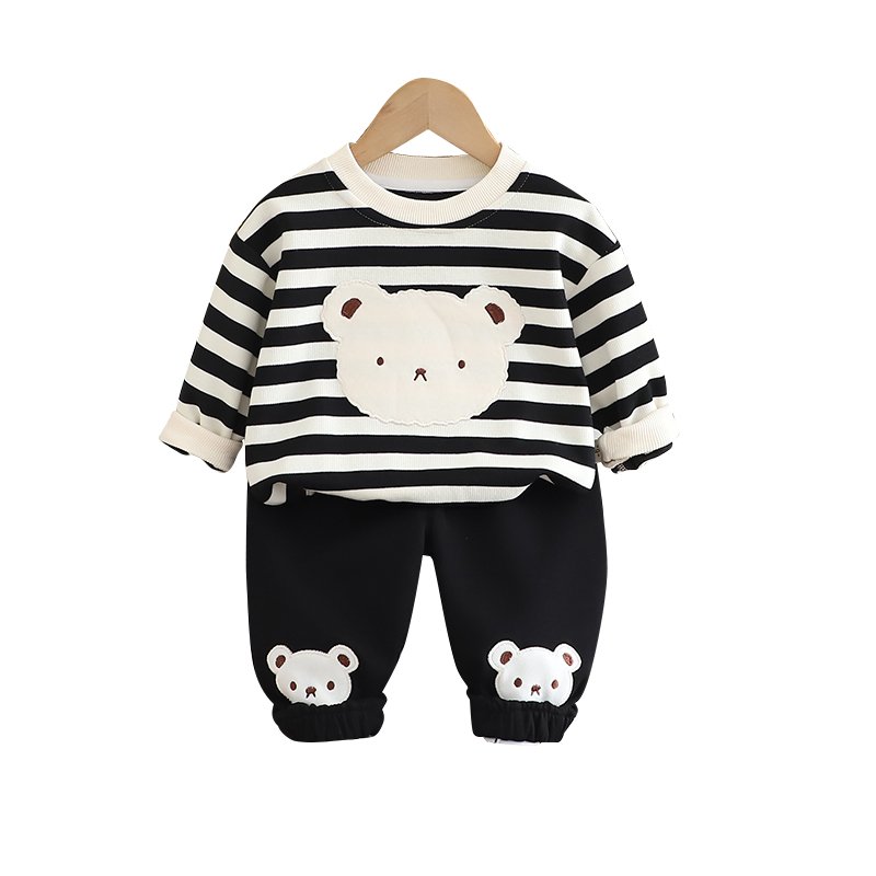 2024 Autumn/Winter Boys Clothing Set Soft Shell Cute Cartoon 3D Patterned Bear Warm Two-Piece Hoodie with Long Sleeve Children