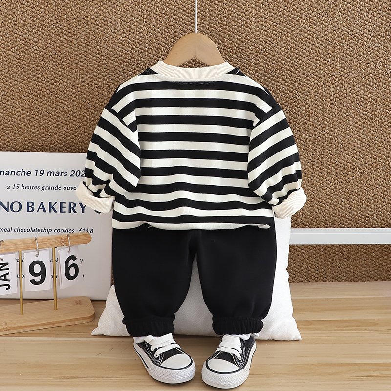 2024 Autumn/Winter Boys Clothing Set Soft Shell Cute Cartoon 3D Patterned Bear Warm Two-Piece Hoodie with Long Sleeve Children