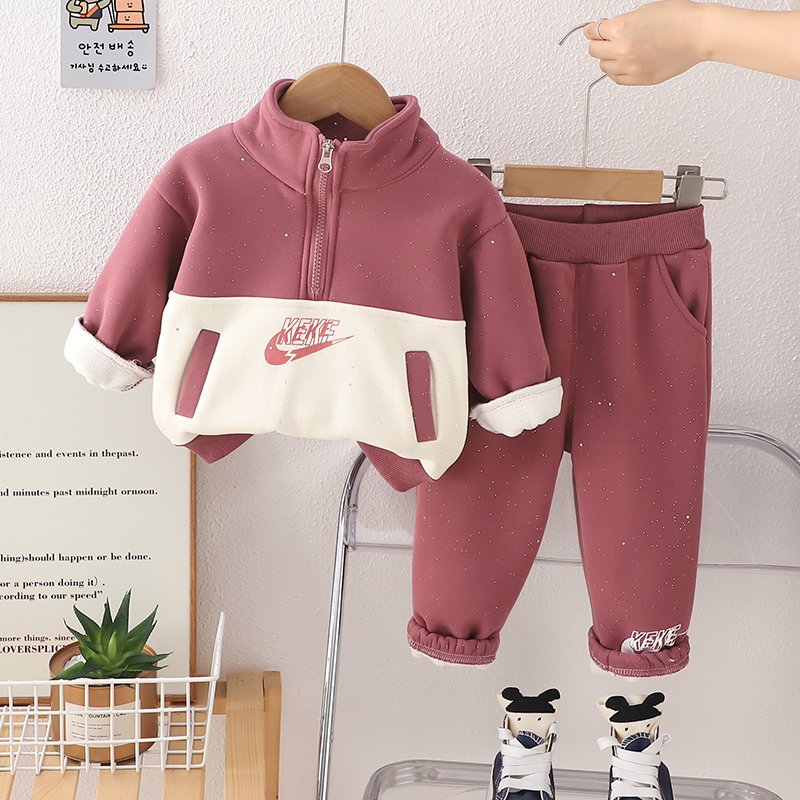 Boys and girls fashion autumn suit winter new fashion handsome three-dimensional warm long sleeve two-piece set