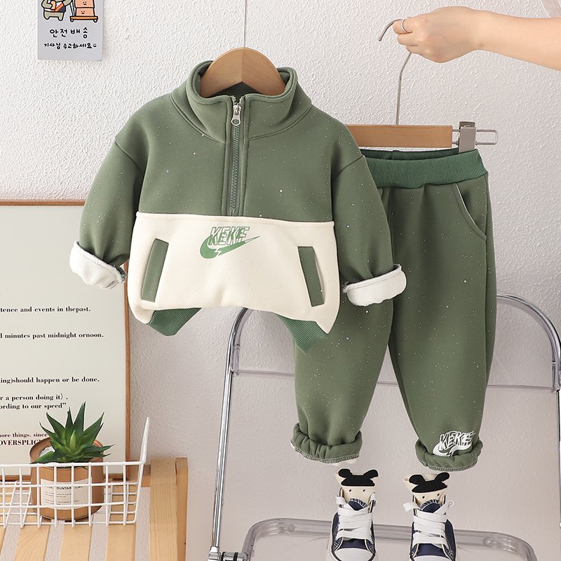 Boys and girls fashion autumn suit winter new fashion handsome three-dimensional warm long sleeve two-piece set