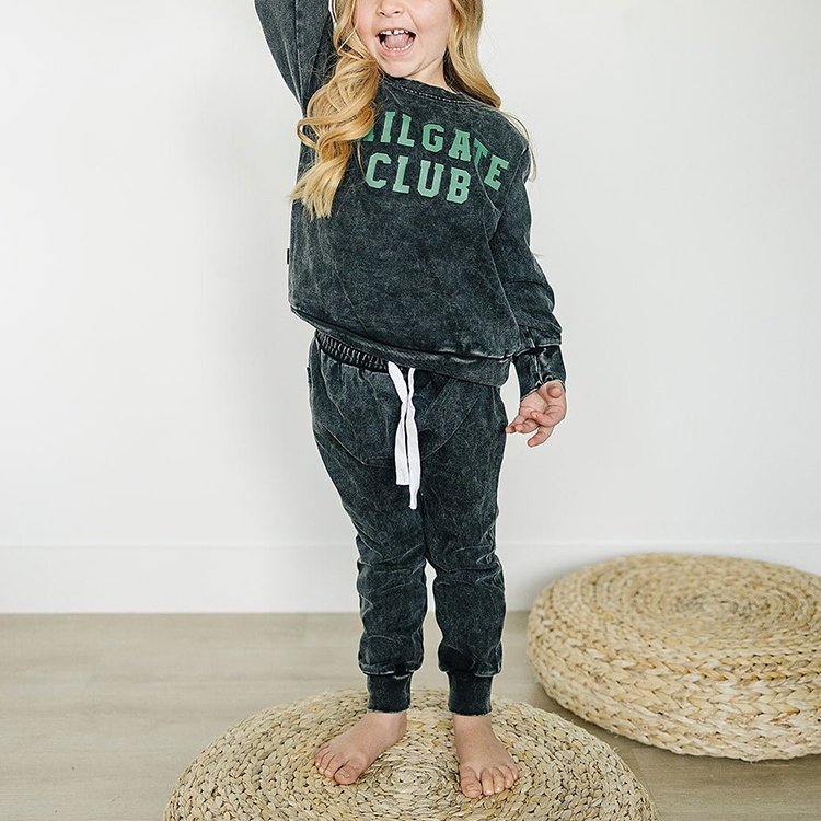 Custom logo acid wash children clothes kids hoodies and sweatshirts boys clothing set
