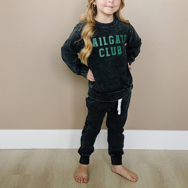 Custom logo acid wash children clothes kids hoodies and sweatshirts boys clothing set