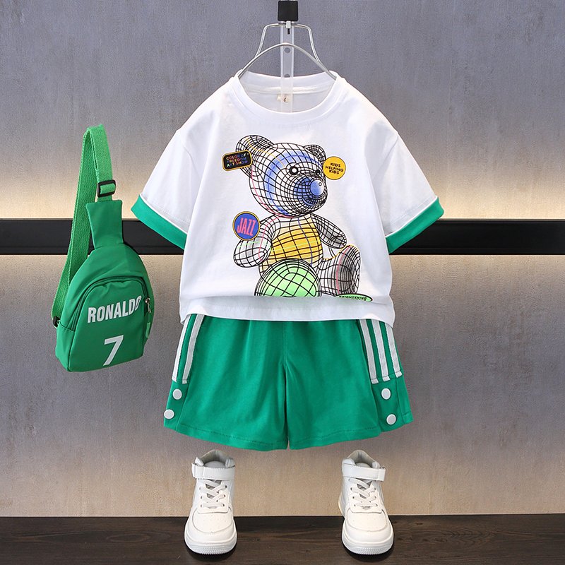 Fashion Kids clothing Boys' Summer Suit Boys' Cotton Casual Short Sleeve T-shirt + Shorts Set Baby's Clothes sets