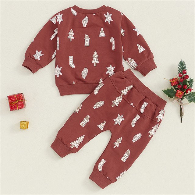 Christmas Clothing Clothes Long Sleeve Christmas Print Sweatshirt Casual Xmas Baby Girl Boy Sets