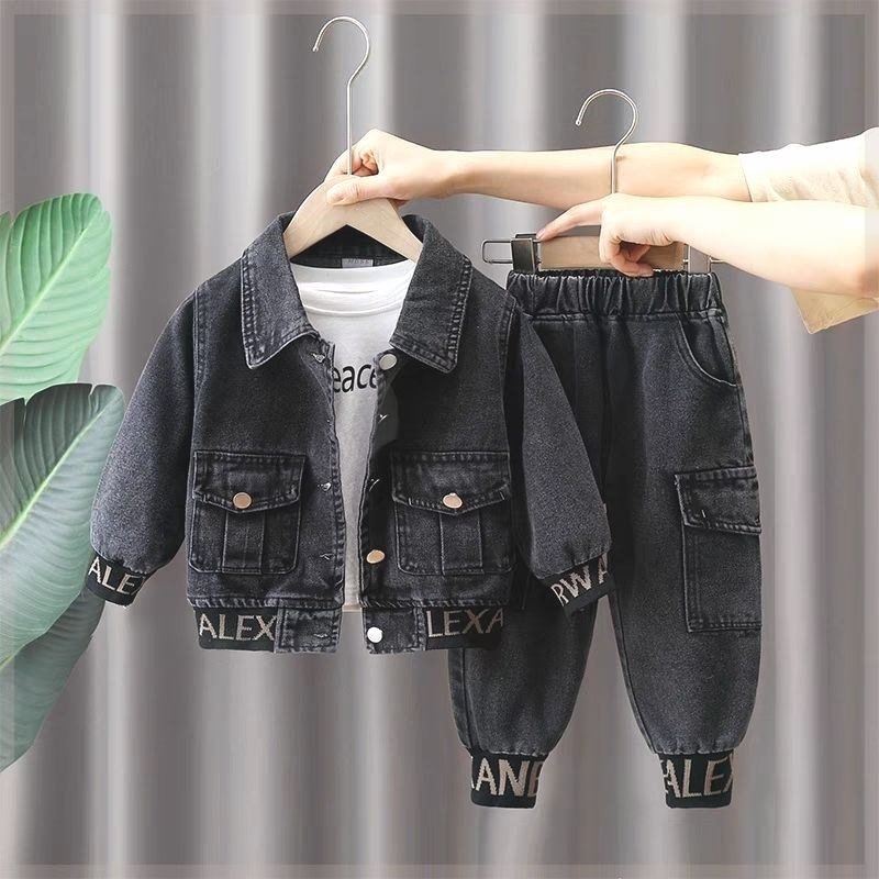 2024 New Boys Cowboy Suit Fashionable Cotton Two-Piece for Kids Handmade Street Style for Spring and Autumn for Baby Boy