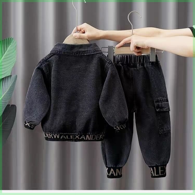 2024 New Boys Cowboy Suit Fashionable Cotton Two-Piece for Kids Handmade Street Style for Spring and Autumn for Baby Boy