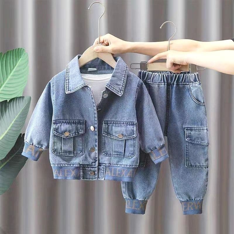 2024 New Boys Cowboy Suit Fashionable Cotton Two-Piece for Kids Handmade Street Style for Spring and Autumn for Baby Boy