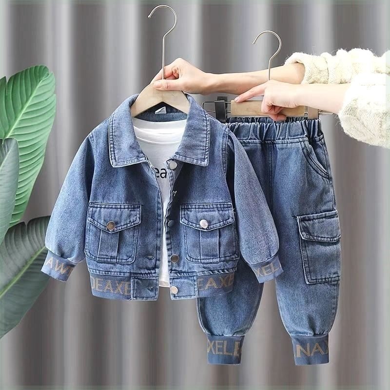 2024 New Boys Cowboy Suit Fashionable Cotton Two-Piece for Kids Handmade Street Style for Spring and Autumn for Baby Boy